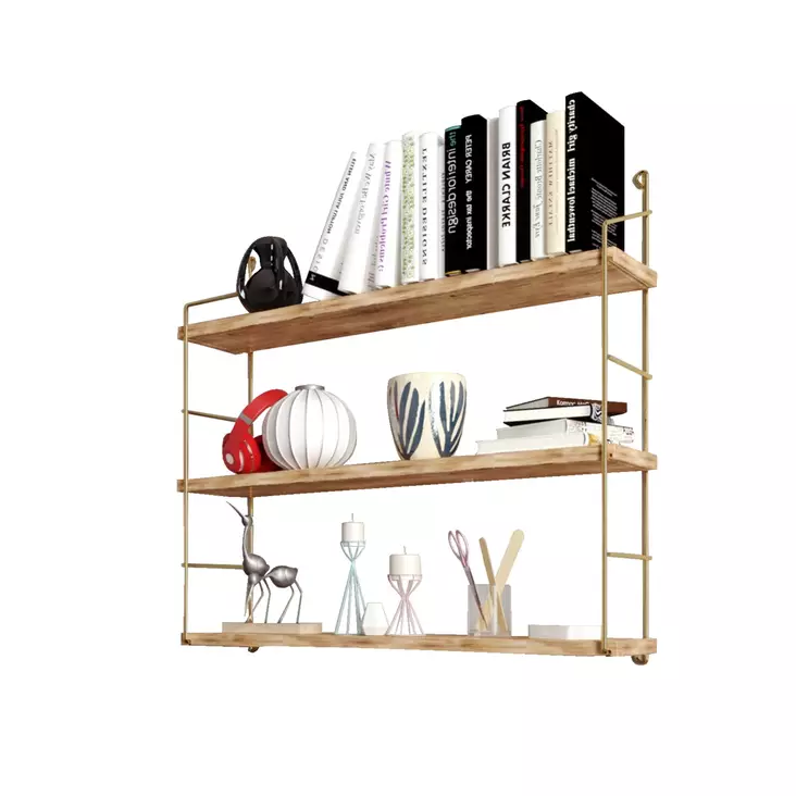 Vägghylla Hanah Home 3'lü Duvar Raf? Guld Brun Massivt Trä 60x16x62 cm - Vägghyllor - 8682870729599 - 1