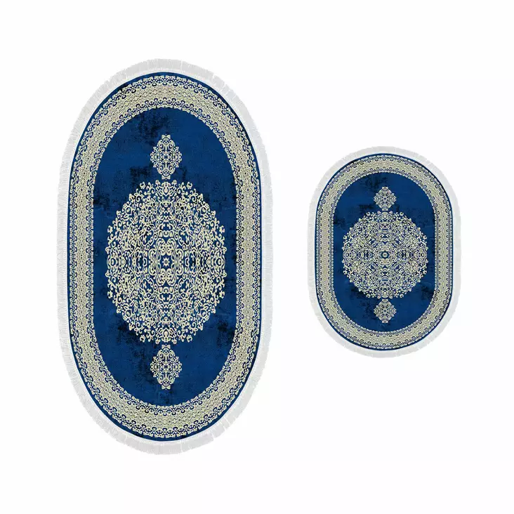 Badrumsmatta Set Mijölnir Blå 100% Polyester Halkfri Antibakteriell 50x60 cm & 60x100 cm - Badrumsmattor och våtrumsmattor - 8683342421089 - 1