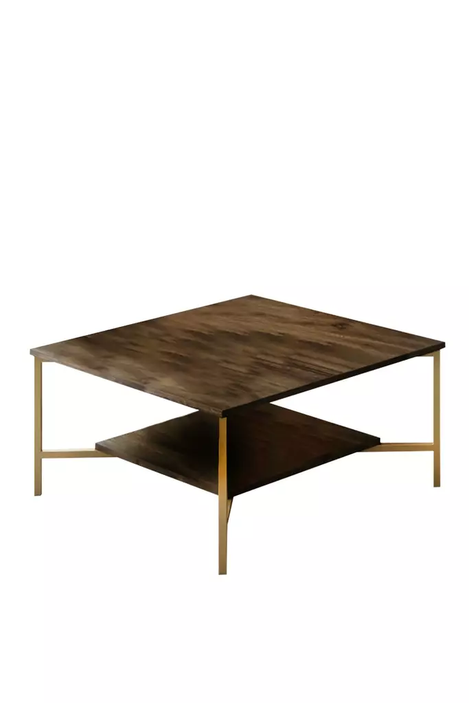 Soffbord Hanah Home Gold Line Valnöt Svart Spånskiva 80x80x40 cm - Soffbord - 8683742126249 - 1