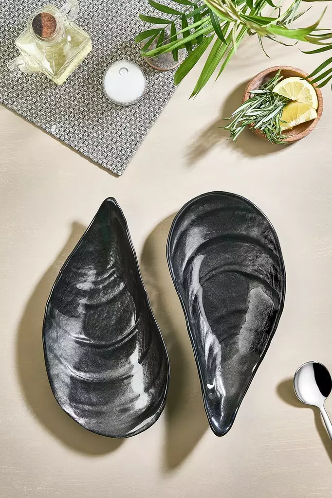 Serveringsfat Set Hermia ?stiridye Svart Glas 2 Delar - Serveringsfat - 8684283796229 - 1
