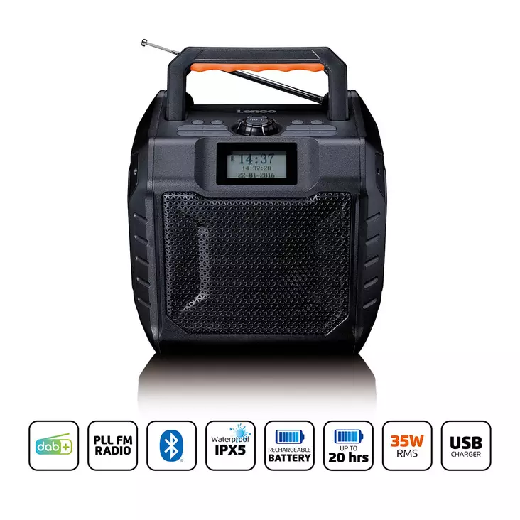 Kraftfull bärbar DAB+/FM-radio för utomhusbruk med Bluetooth® IPX5-vattentät Grå - Radioapparater - 8711902086369 - 1
