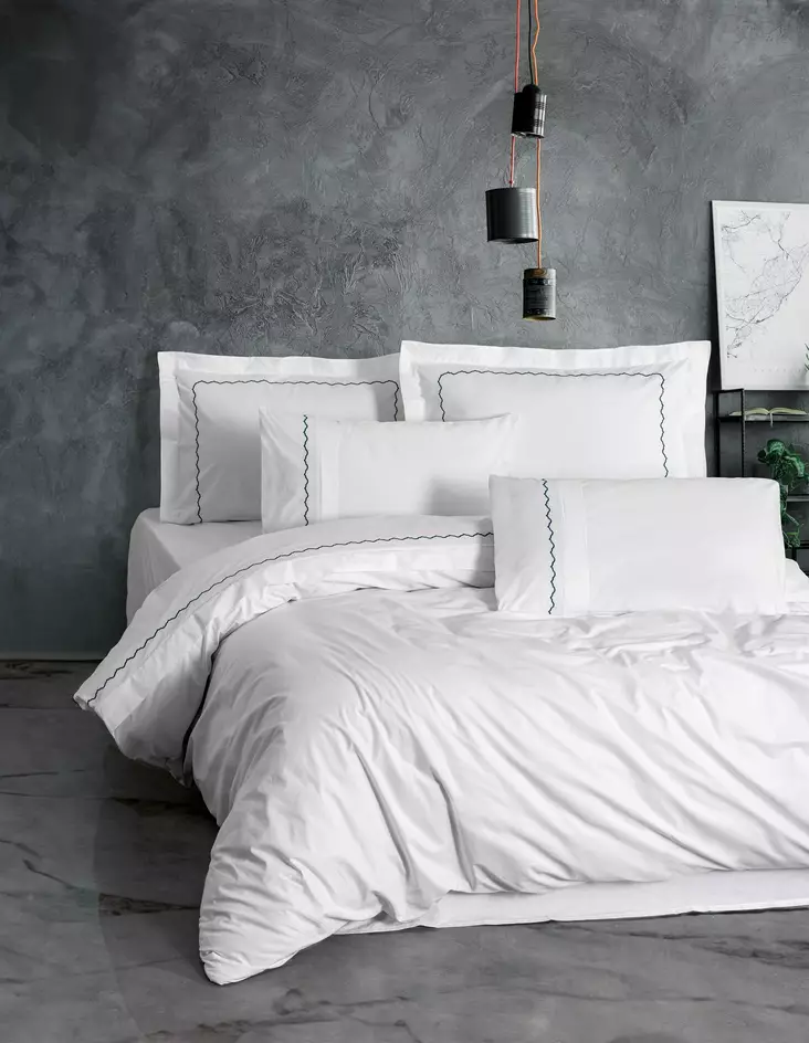 Påslakanset Dubbel L'essentiel Josina Vit Mörkblå Bomull 200x220 cm 240x260 cm 50x70 cm - Lakan och örngott - 8684283402359 - 1