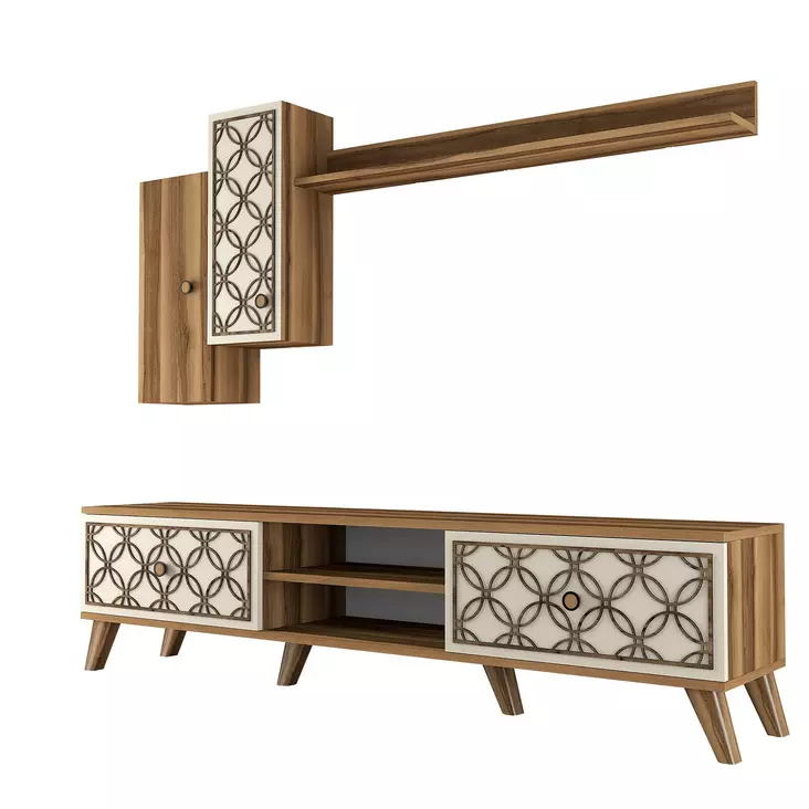 TV-bänk Hanah Home Class S Valnöt Cream Spånskiva 180x44x35 cm - TV-bänkar - 8681875184419 - 1