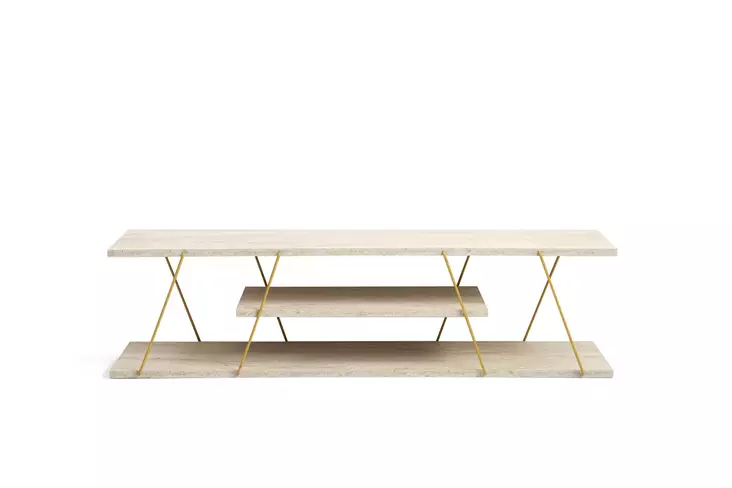 TV-bänk Hanah Home Canaz Travertin Guld Spånskiva Metall 120x33x30 cm - TV-bänkar - 8684283111169 - 1