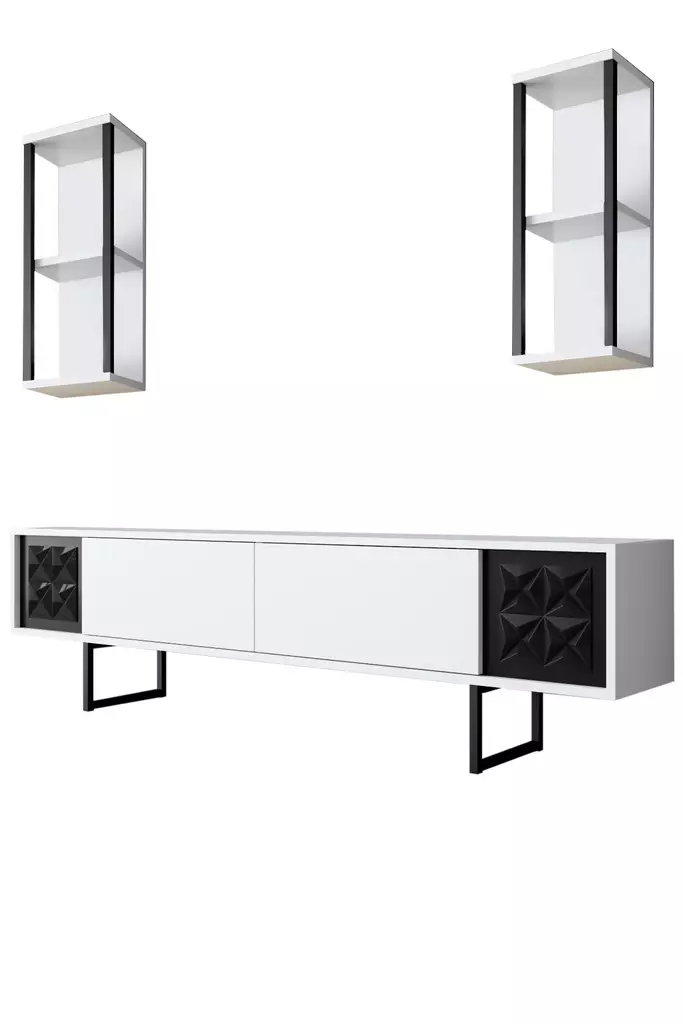 TV-bänk Hanah Home Black Line Vit Svart Spånskiva 180x30x48 cm - TV-bänkar - 8683742126119 - 1