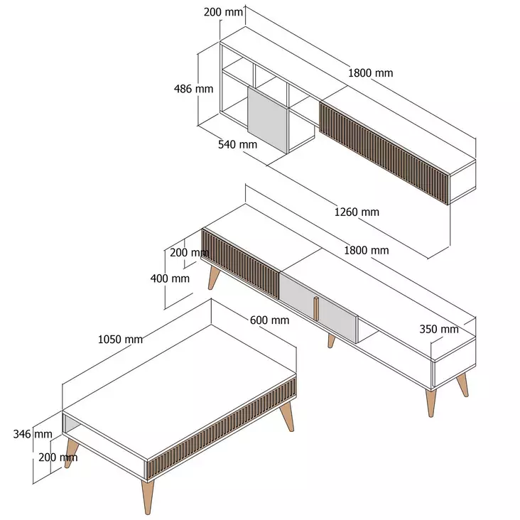 Vardagsrumsmöbelset Hanah Home Milan Set 482 Valnöt Spånskiva 180x40x35 cm - Möbler - 8683742130659 - 1