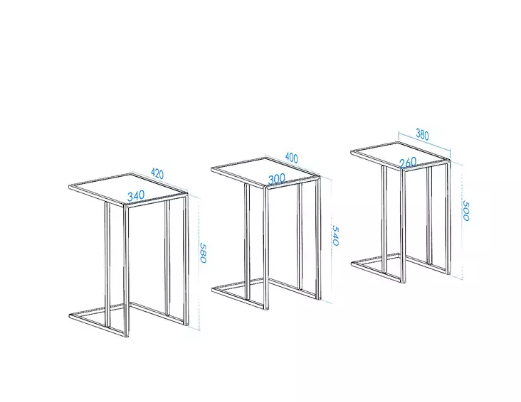 Nästbord Hanah Home Ibiza Svart Härdat Glas 42x58x34 cm 40x54x30 cm 38x50x26 cm - Bord - 8684282577379 - 1