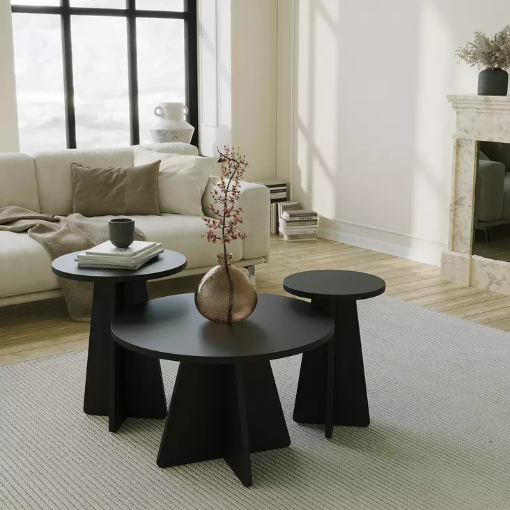 Soffbord Hanah Home Mushroom 3 Svart Spånskiva 60x40x60 40x50x40 30x45x30 cm - Soffbord - 8684282515319 - 1