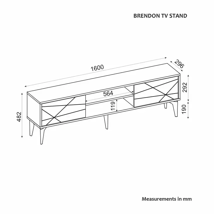 TV-bänk Hanah Home Brendon Valnöt Spånskiva 160x48,2x29,6 cm - TV-bänkar - 8684283501519 - 1