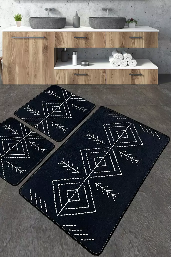 Badrumsmatta Set Mijölnir Flerfärgad 100% Polyester Antibakteriell Halkfri 50x60 cm & 60x100 cm - Badrumsmattor och våtrumsmattor - 8683342801409 - 1