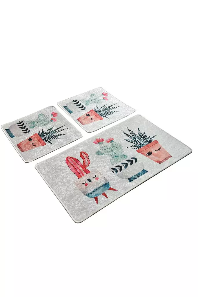 Badrumsmatta Set Mijölnir Flerfärgad 100% Polyester Antibakteriell Halkfri 50x60 cm & 60x100 cm - Badrumsmattor och våtrumsmattor - 8681875897869 - 1