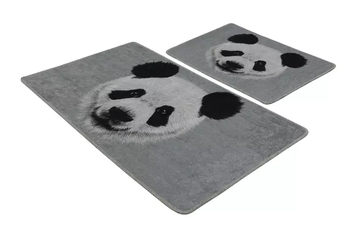 Badrumsmatta Set Mijölnir Vit Svart Grå 100% Polyester Antiallergisk Halkfri 50x60 cm & 60x100 cm - Badrumsmattor och våtrumsmattor - 8682870193239 - 1