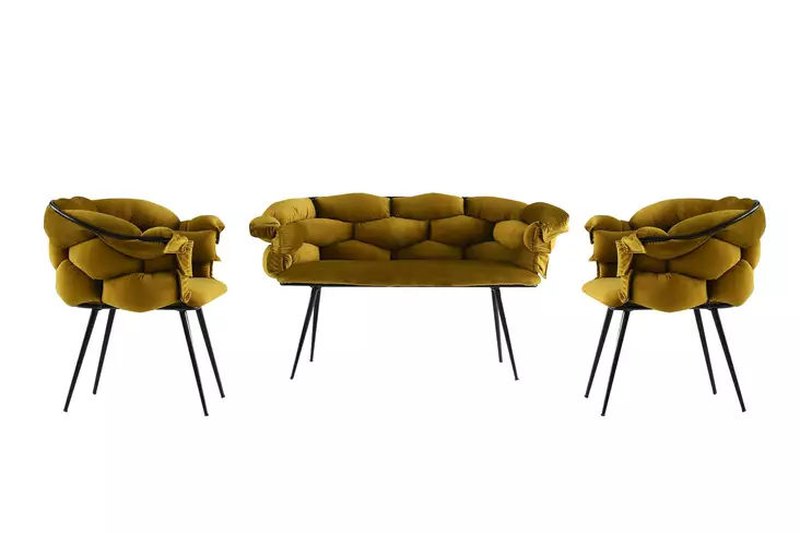 Soffgrupp Hanah Home Balon Ockra Svart Sammet Metall 135x79x65 cm - Soffor - 8683742121589 - 1